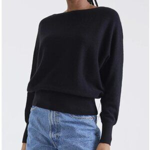 Nordstrom 100% Cashmere Boatneck Pleated Puff Long Sleeve Sweater in Black Sz S